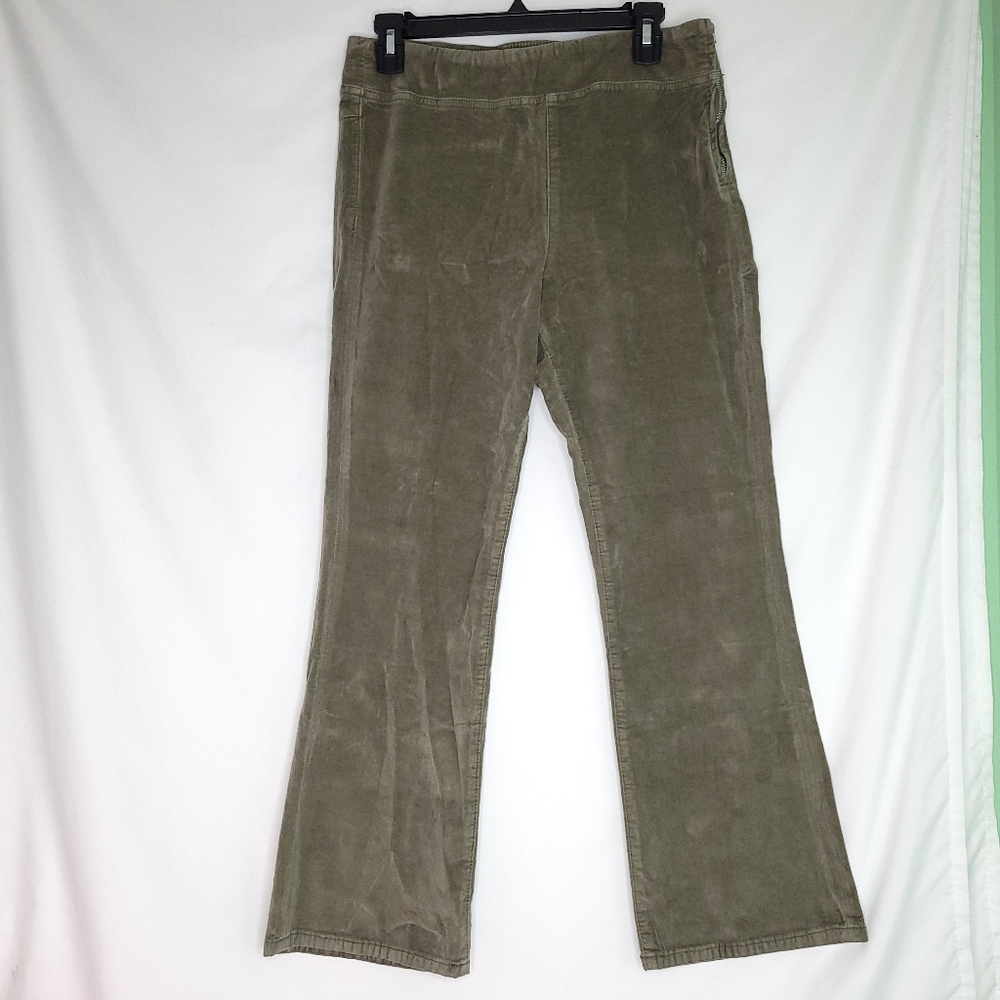 FREE PEOPLE Women's Olive Green Corduroy Flare Leg Pull On Pants SMALL